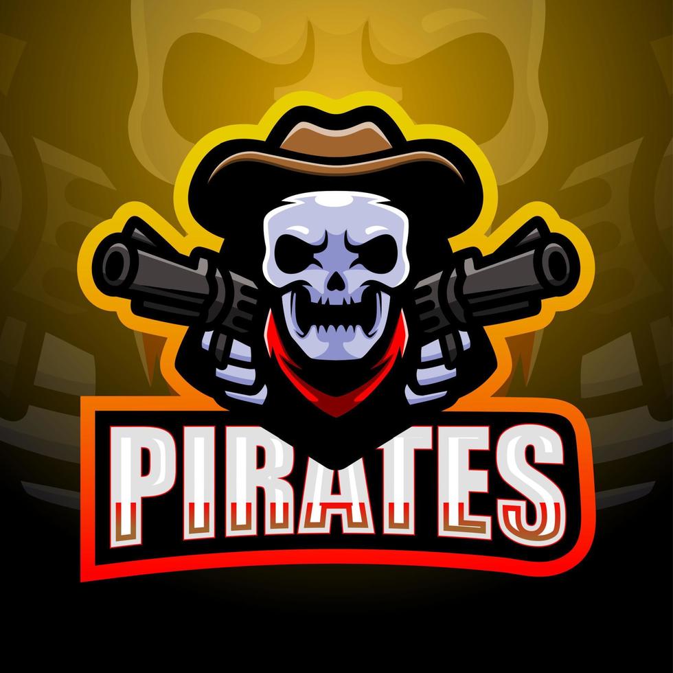 design del logo della mascotte esport del teschio dei pirati vettore