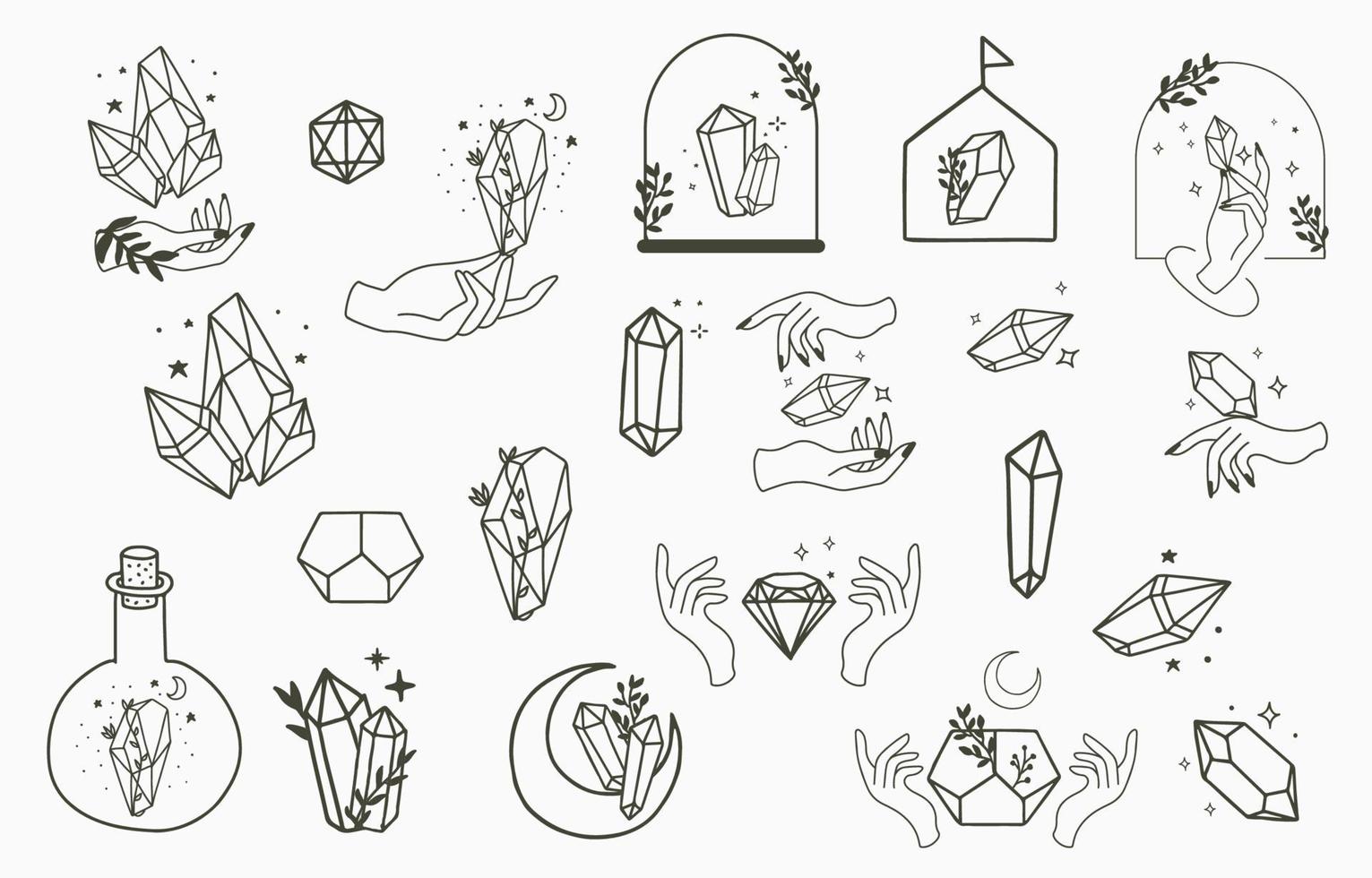 illustrazione vettoriale di contorno della mano di cristallo nero per icona, adesivo, stampabile e tatuaggio