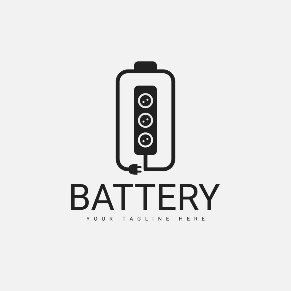 design del logo della batteria con una combinazione di spine e prese vettore