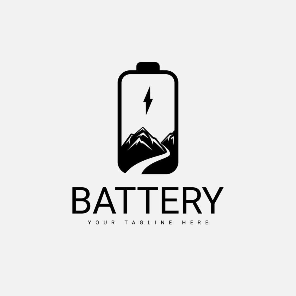 design del logo della batteria con una combinazione di viste sulle montagne vettore