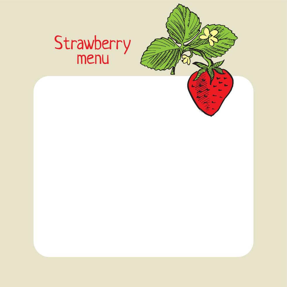 modello di menu fragola in stile vintage schizzo vettore