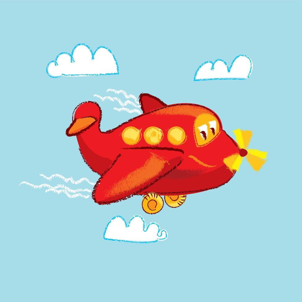 schizzo di aeroplano infantile rosso carino per poster vettore