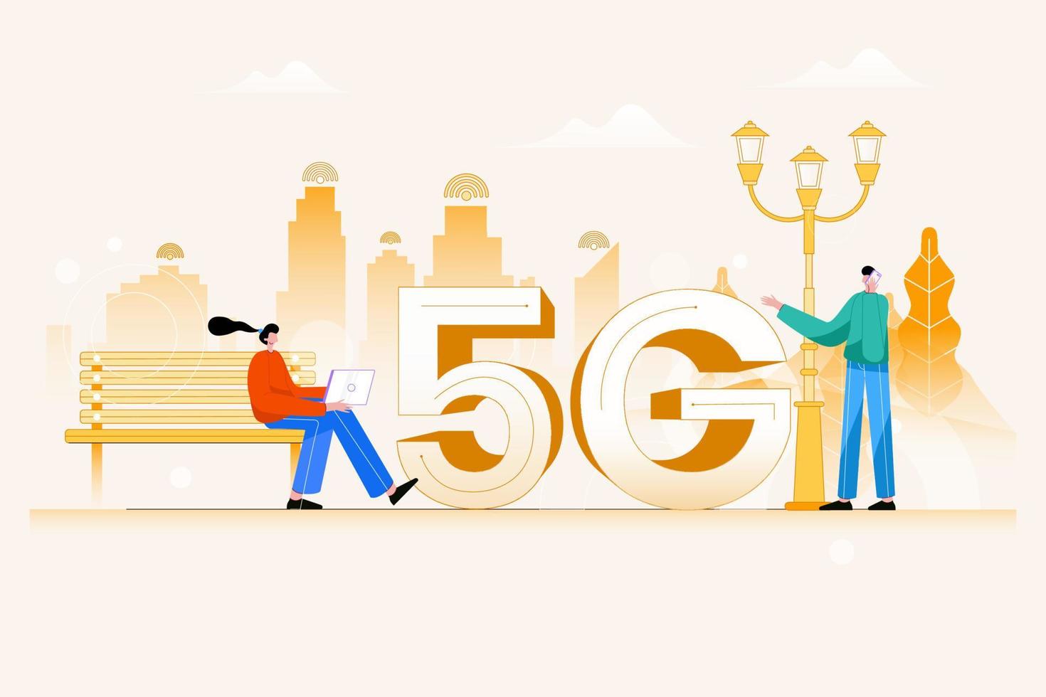 Sistemi wireless di rete 5g - illustrazione vettoriale