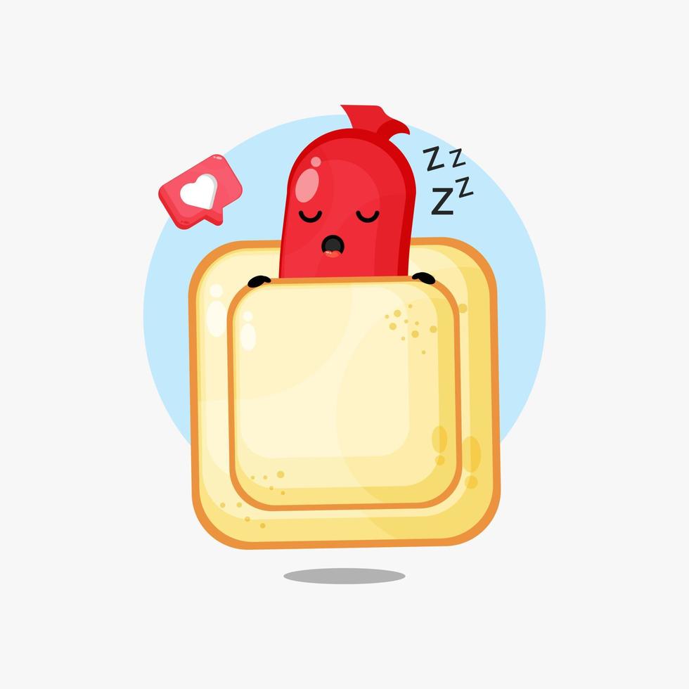 illustrazione di salsiccia carina che dorme sul pane vettore