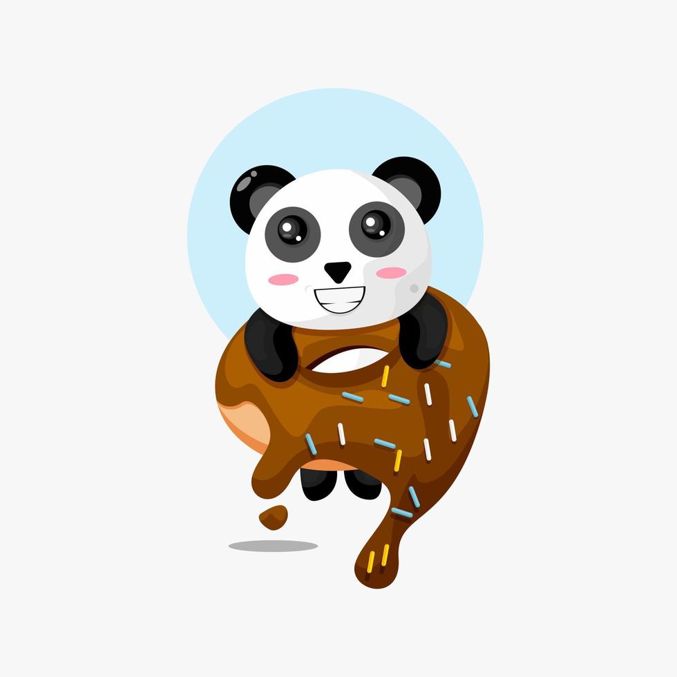 illustrazione del panda carino appeso alla ciambella vettore