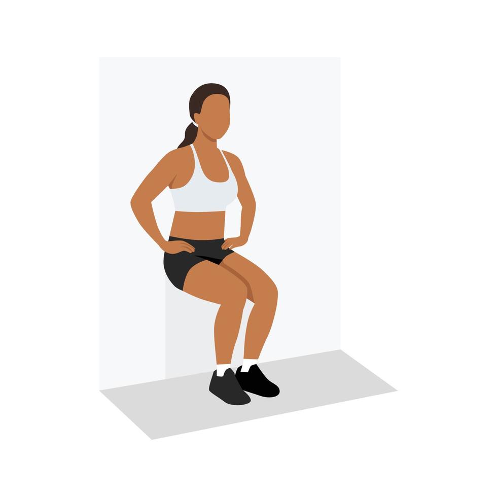 donna che fa esercizio di wall sit. illustrazione vettoriale piatta isolata su sfondo bianco