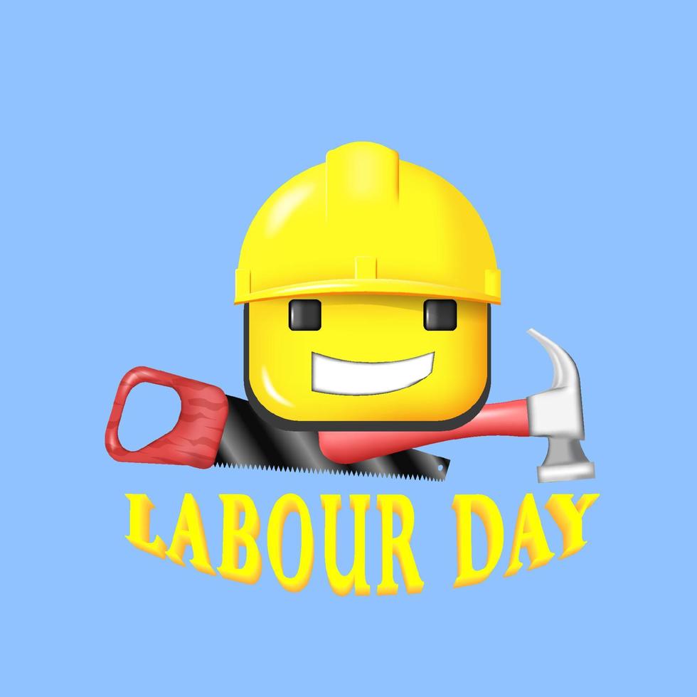 Festa dei lavoratori. consiste in un'immagine di un personaggio lavoratore con una sega e un martello vettore