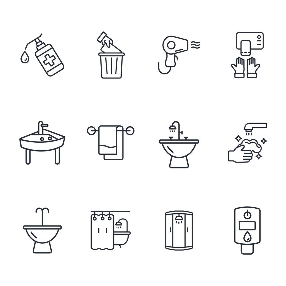 set di icone per il bagno. elementi vettoriali per il simbolo del pacchetto bagno per il web infografico