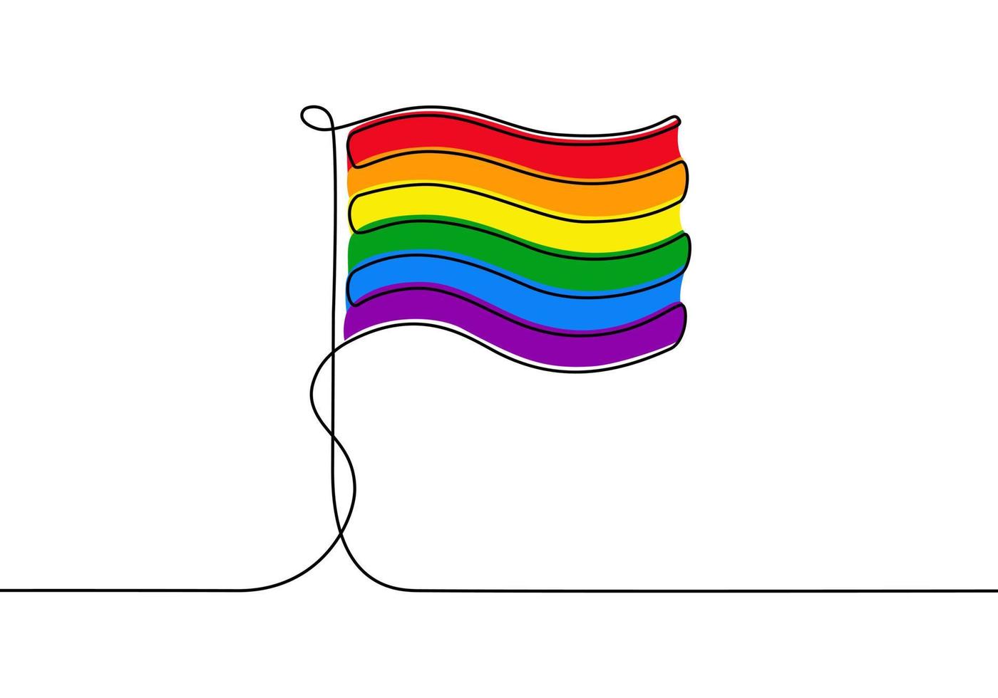 una linea di disegno bandiera dell'orgoglio lgbt. supporto per gay e lesbiche. vettore