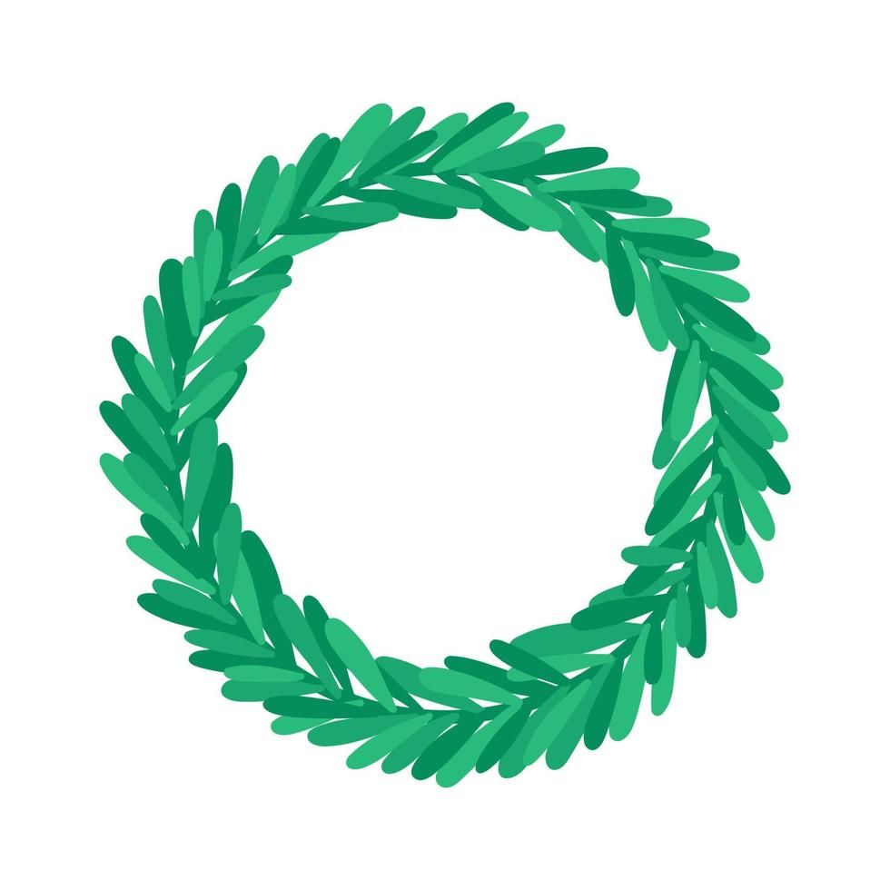 corona verde con foglie per la decorazione stagionale, illustrazione vettoriale piatta isolata su sfondo bianco. elemento decorativo natalizio, primaverile o estivo.