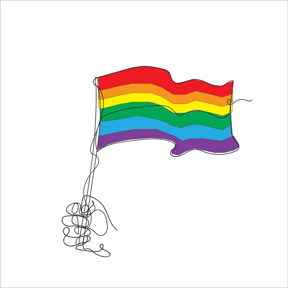 disegno a linea continua bandiera arcobaleno illustrazione vettore isolato