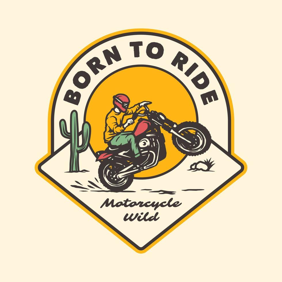 distintivo dell'etichetta del logo dell'avventura della vita selvaggia della moto d'epoca disegnata a mano vettore