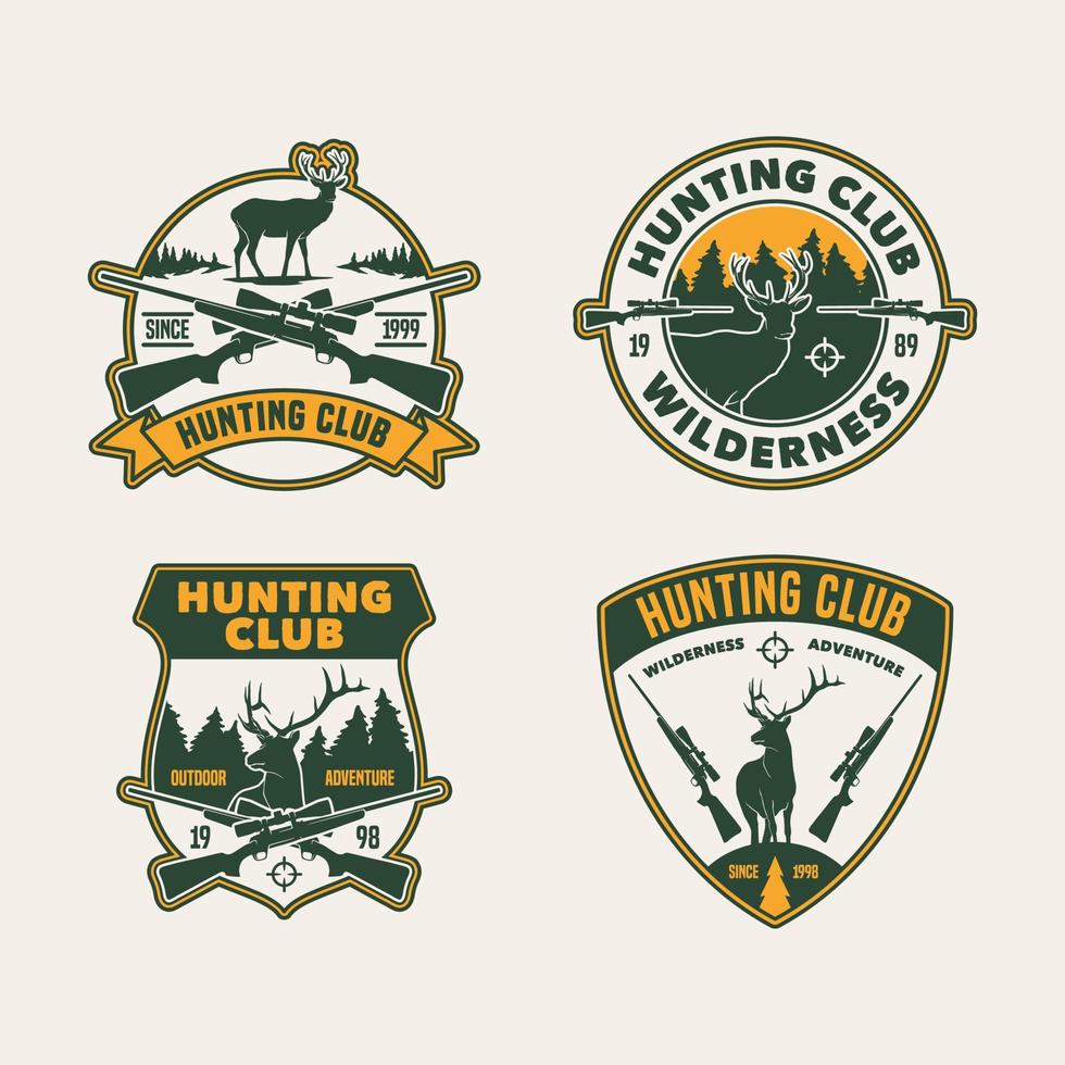 impostare il distintivo dell'etichetta del logo del club di caccia disegnato a mano di vettore