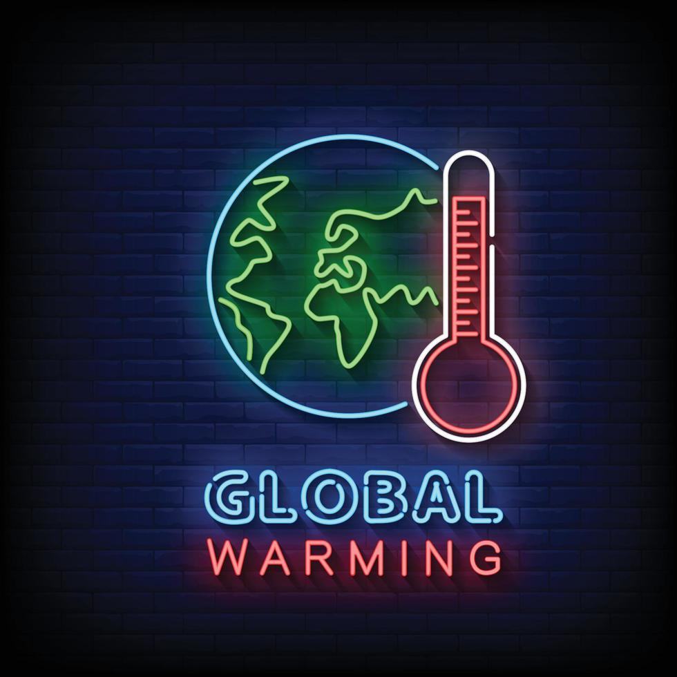 vettore di testo in stile insegne al neon per il riscaldamento globale