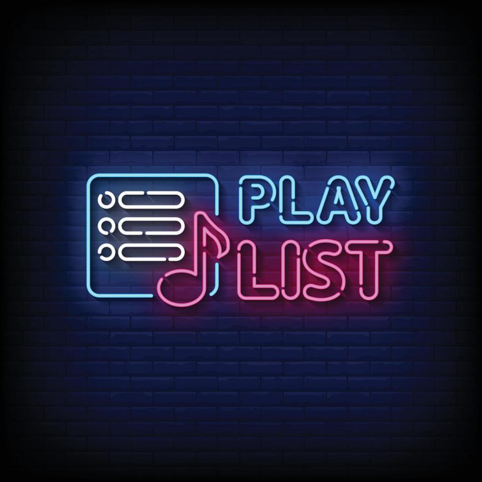 play list insegne al neon stile testo vettoriale