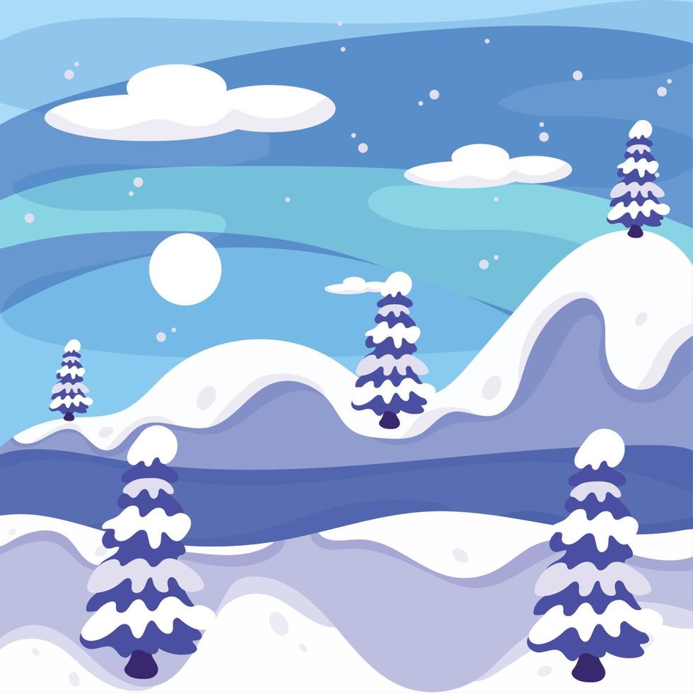 paesaggio invernale azzurro con vettore di colline e alberi