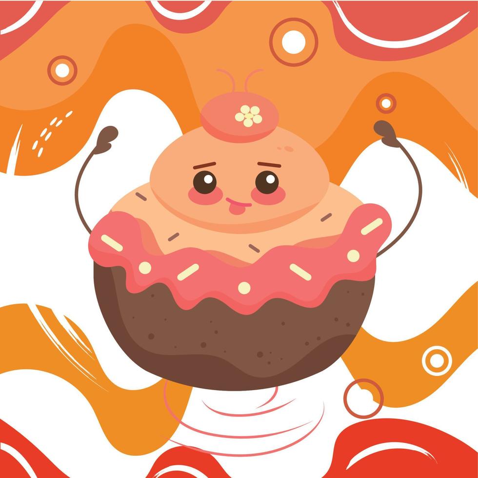 isolato felice cupcake cartone animato carino panetteria vettore di carattere