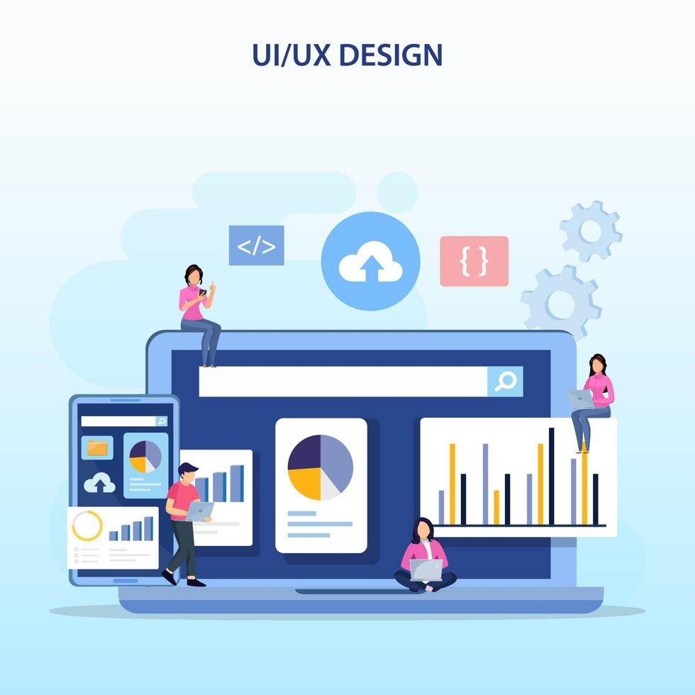 concetto di design ui ux, creazione di un design dell'applicazione, contenuto e posizione del testo, illustrazione vettoriale