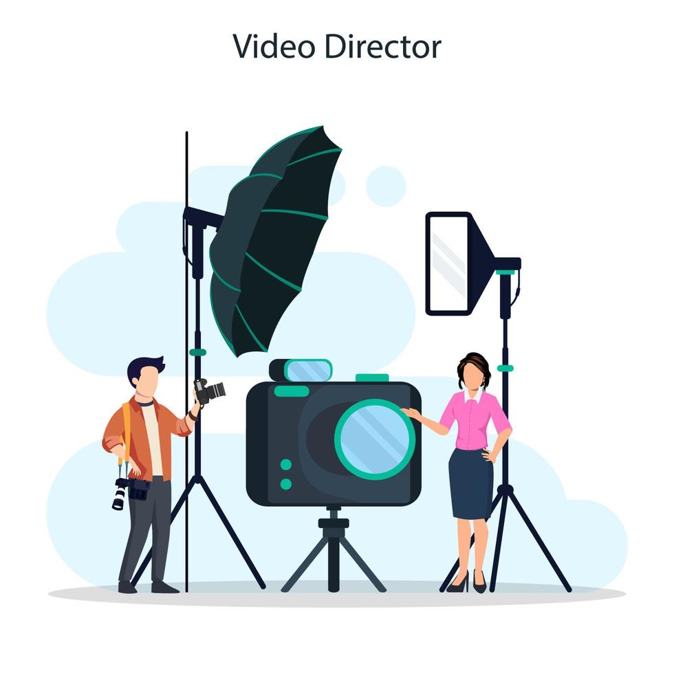 produzione video o vettore videografo. industria cinematografica e cinematografica con attrezzature speciali.