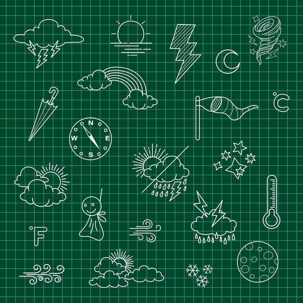 insieme vettoriale di elementi di doodle meteo, per scopi di progettazione