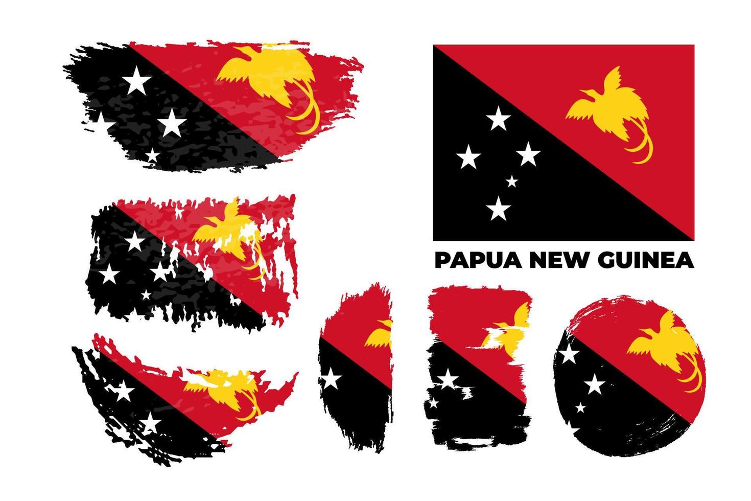 bandiera nazionale della papua nuova guinea. colori ufficiali e proporzione correttamente. illustrazione stock vettoriale impostata in stile grunge, pennellate. eps10.