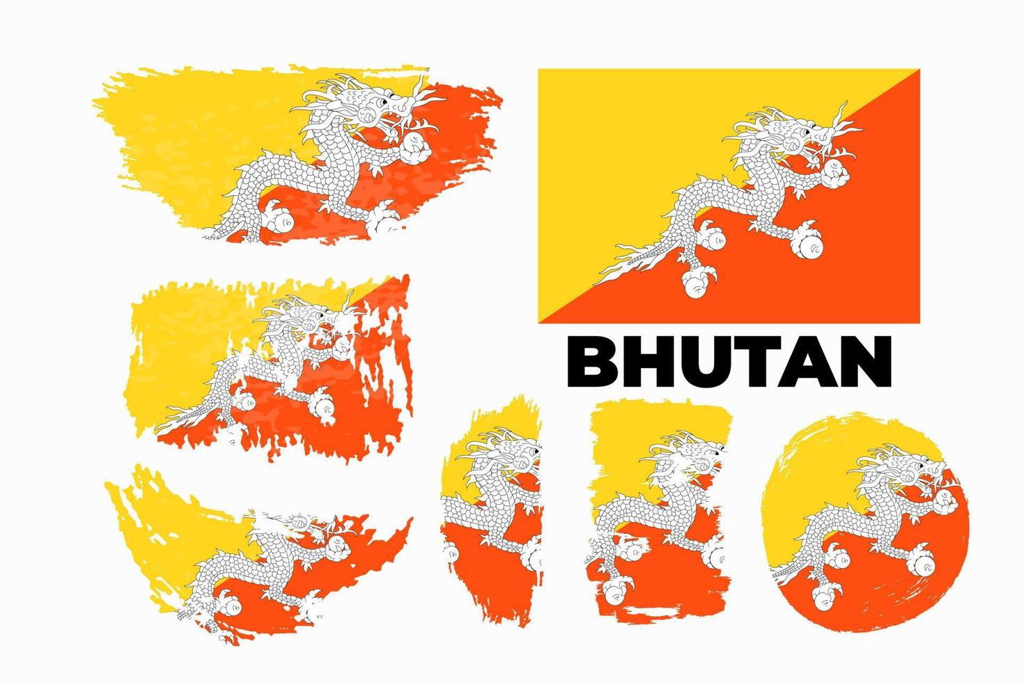 bandiera grunge del bhutan. illustrazione stock vettoriale set di texture di tratto di pennello grunge su sfondo trasparente.