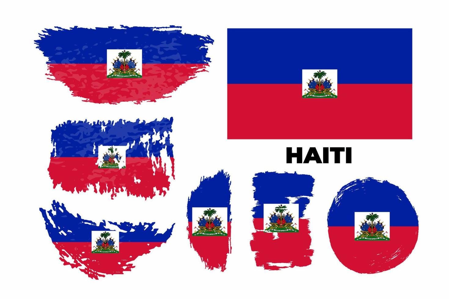 illustrazione della bandiera di haiti dipinta a pennello in stile grunge con tipografia del giorno dell'indipendenza. insieme artistico di vettore della bandiera di riserva della pennellata dell'acquerello.