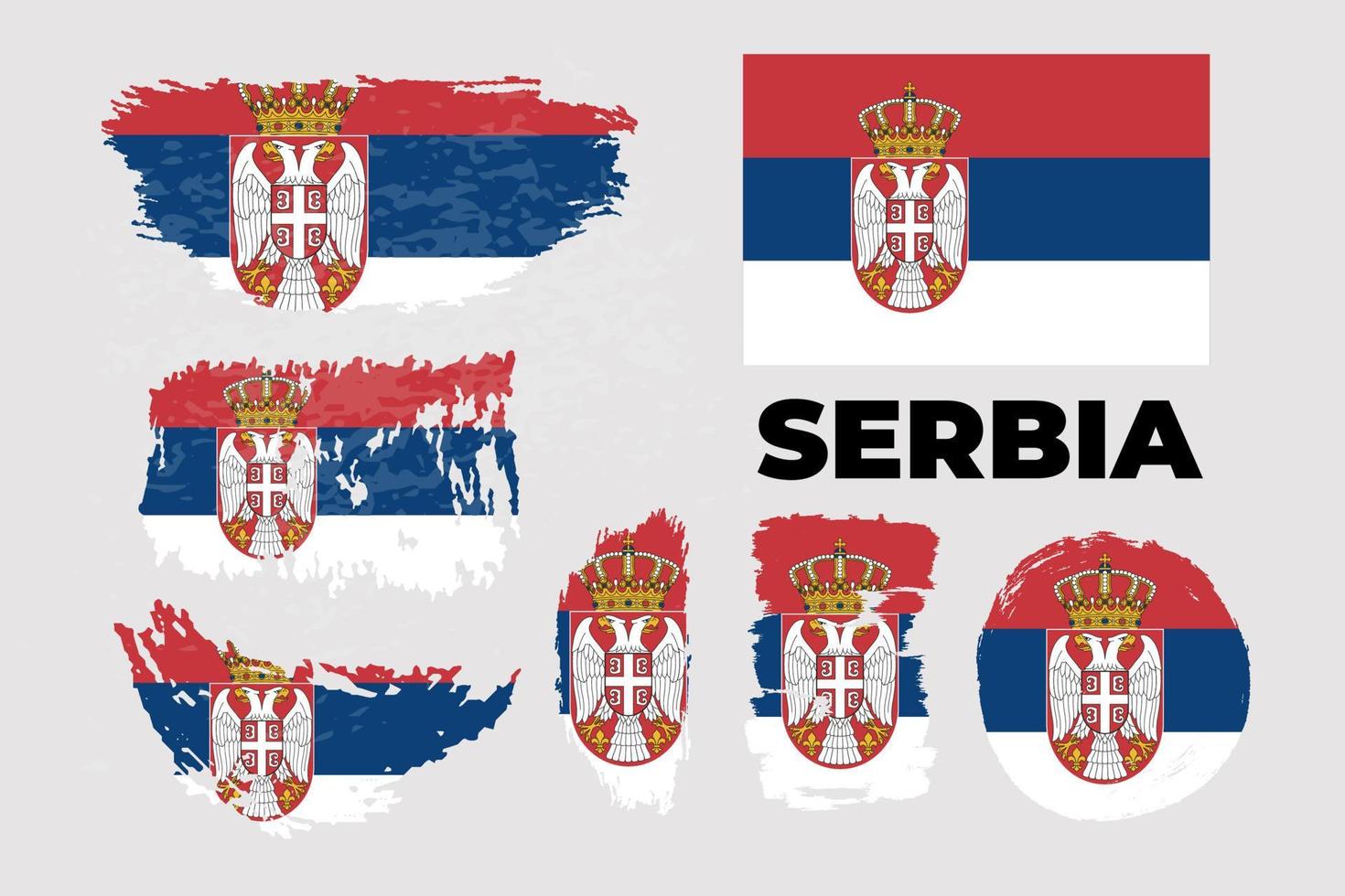 bandiera della serbia. illustrazione vettoriale stock grunge impostato su uno sfondo grigio. pennellate disegnate a mano. Giorno dell'Indipendenza.