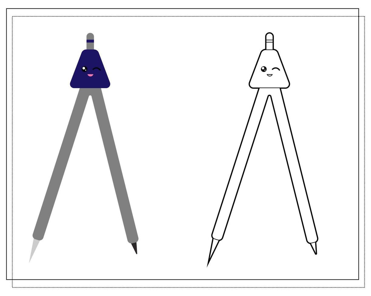 libro da colorare per bambini. colora una bussola simpatico cartone animato in base al modello. vettore