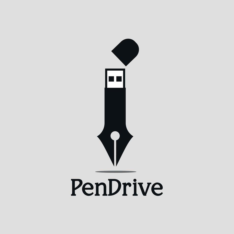 concetto di design del logo di tecnologia combinata penna e usb vettore