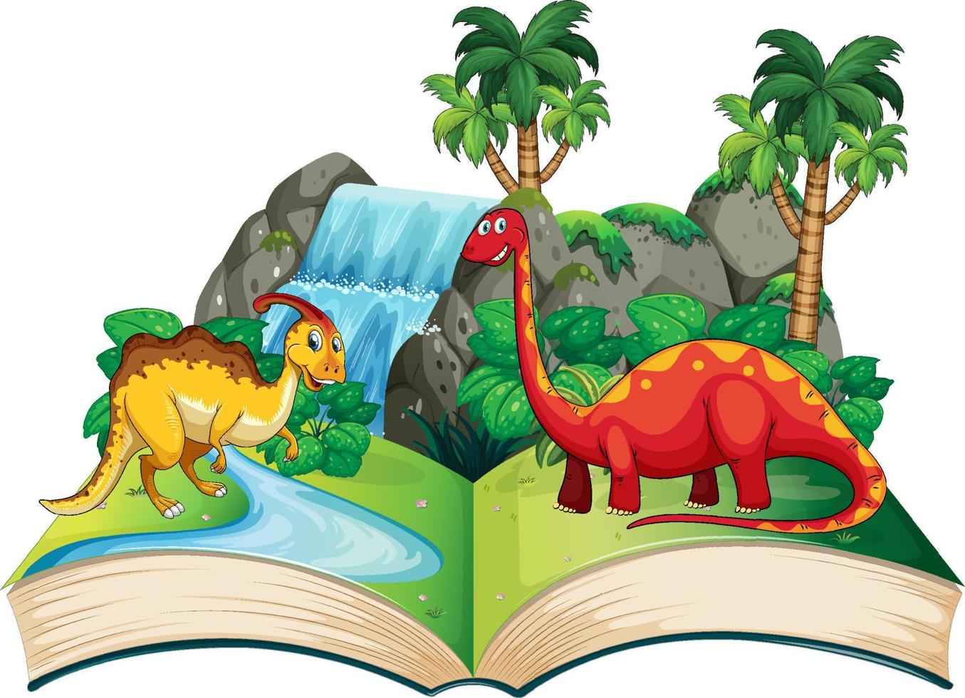 libro aperto con vari cartoni animati di dinosauri vettore