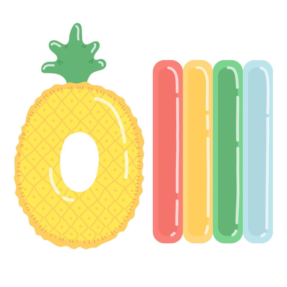 ananas con anello di gomma estivo in design piatto, illustrazione vettoriale