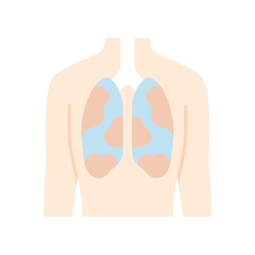 icona del colore dell'ombra lunga del design piatto dei polmoni malati. organo umano dolorante. tubercolosi, cancro. sistema polmonare malsano. parte interna del corpo malata. salute respiratoria. illustrazione della siluetta di vettore