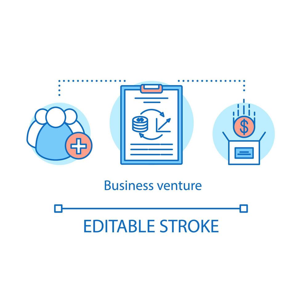 icona del concetto di impresa commerciale. finanziamento aziendale, budgeting. investitori, business plan, reddito. illustrazione di linea sottile di idea di attrazione di investimento. disegno di contorno isolato vettoriale. tratto modificabile vettore