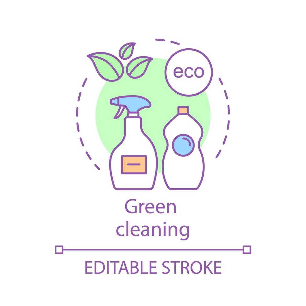 icona del concetto di pulizia verde. illustrazione al tratto sottile dell'idea dei servizi di pulizia. metodo di pulizia. pulizia casa, ufficio. ingrediente ecologico. disegno di contorno isolato vettoriale. tratto modificabile vettore