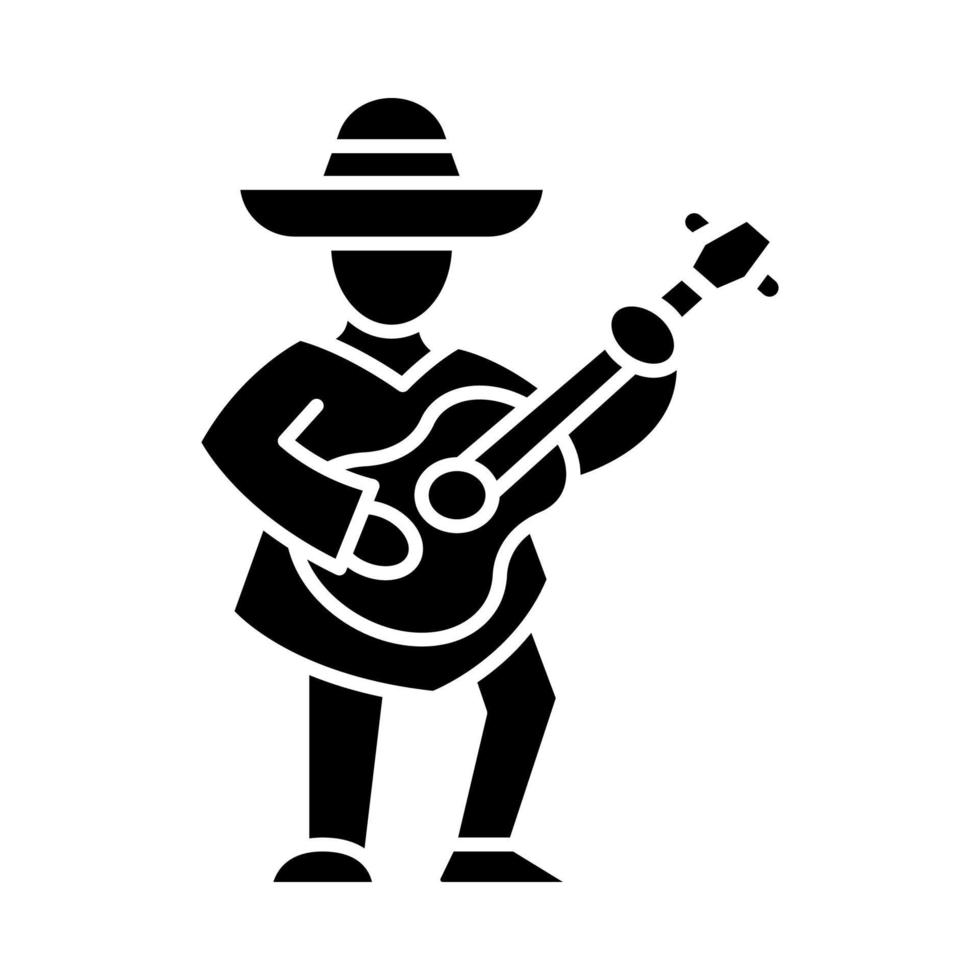 messicano con icona del glifo di chitarra. musicista latino. chitarrista in sombrero. simbolo della sagoma. spazio negativo. illustrazione vettoriale isolato
