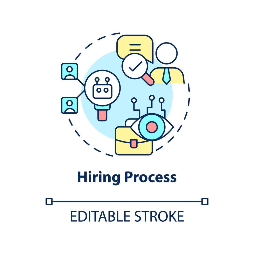 icona del concetto di processo di assunzione. reclutamento. esempi di automazione nell'illustrazione della linea sottile dell'idea astratta di affari. disegno di contorno isolato. tratto modificabile. arial, una miriade di caratteri pro-grassetto utilizzati vettore