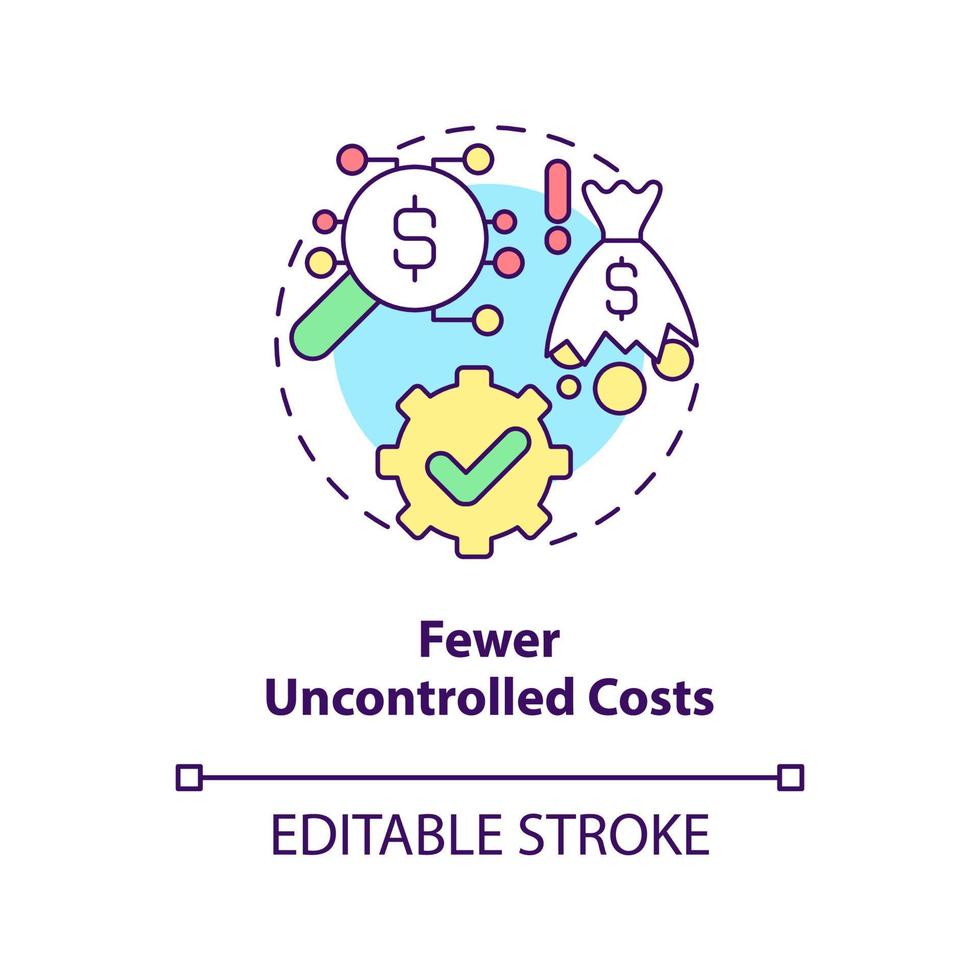 icona del concetto di meno costi incontrollati. vantaggi di bpa nell'illustrazione della linea sottile dell'idea astratta bancaria. disegno di contorno isolato. tratto modificabile. arial, una miriade di caratteri pro-grassetto utilizzati vettore