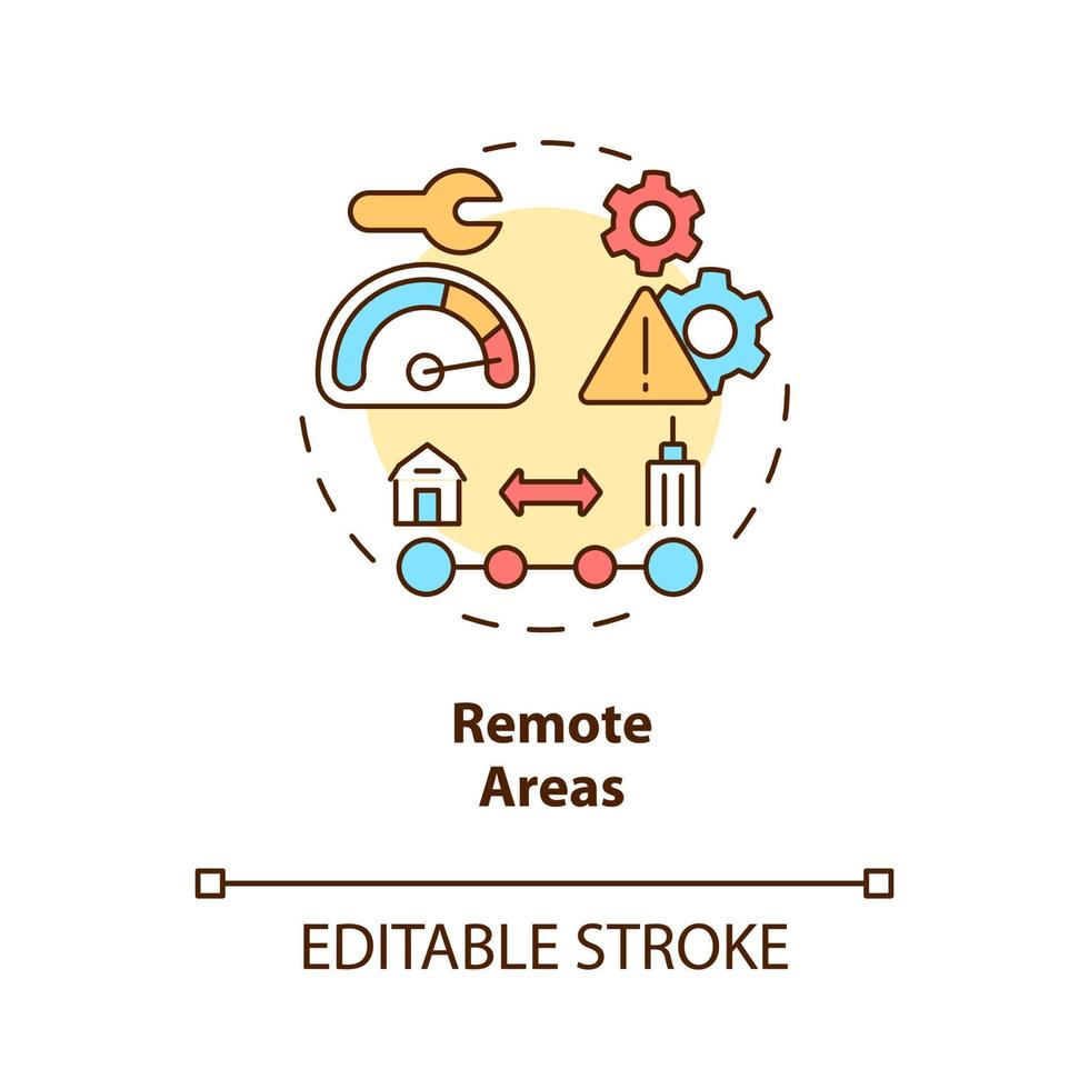 icona del concetto di aree remote. elettrificazione rurale ostacoli idea astratta linea sottile illustrazione. disegno di contorno isolato. tratto modificabile. roboto-medium, una miriade di caratteri pro-grassetto utilizzati vettore