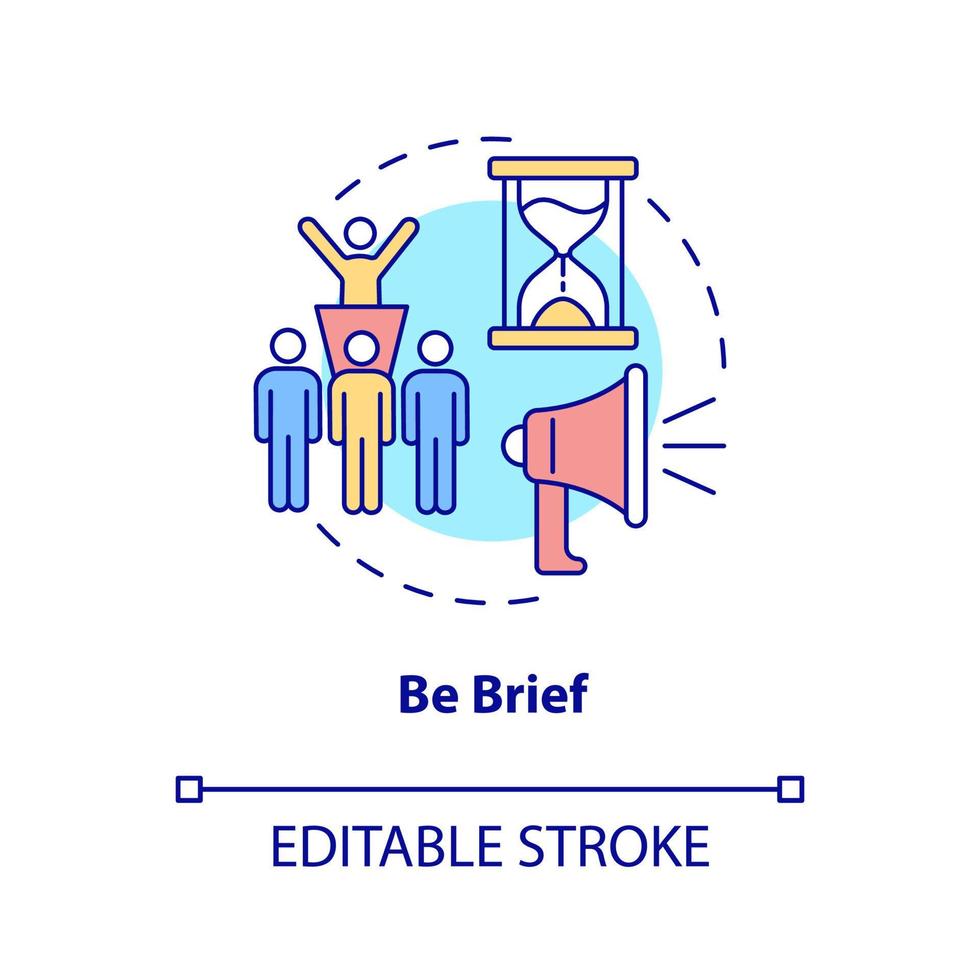 essere breve concetto icona. regola di comunicazione aziendale astratta idea linea sottile illustrazione. condivisione di informazioni essenziali. disegno di contorno isolato. tratto modificabile. arial, una miriade di caratteri pro-grassetto utilizzati vettore