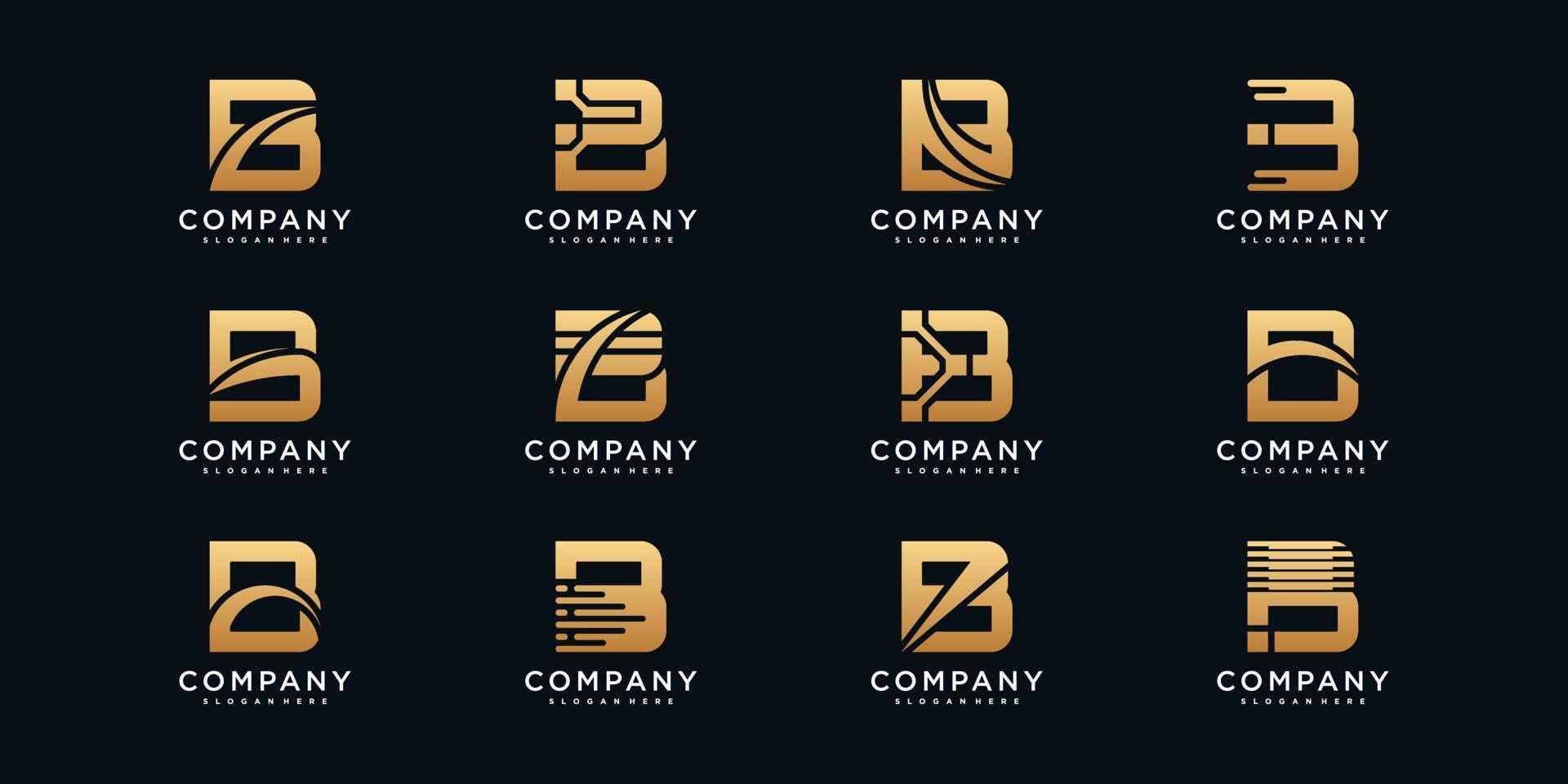 set di lettere iniziali b con design monogramma creativo logo con vettore premium colore stile dorato