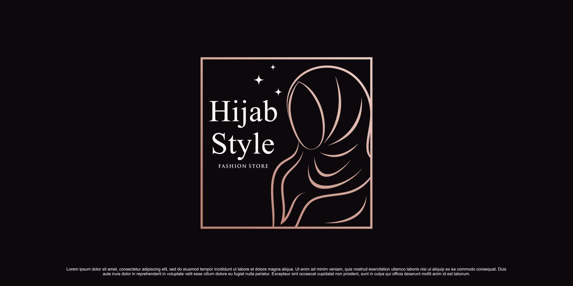 modello di design del logo hijab con stile line art e vettore premium di concetto quadrato