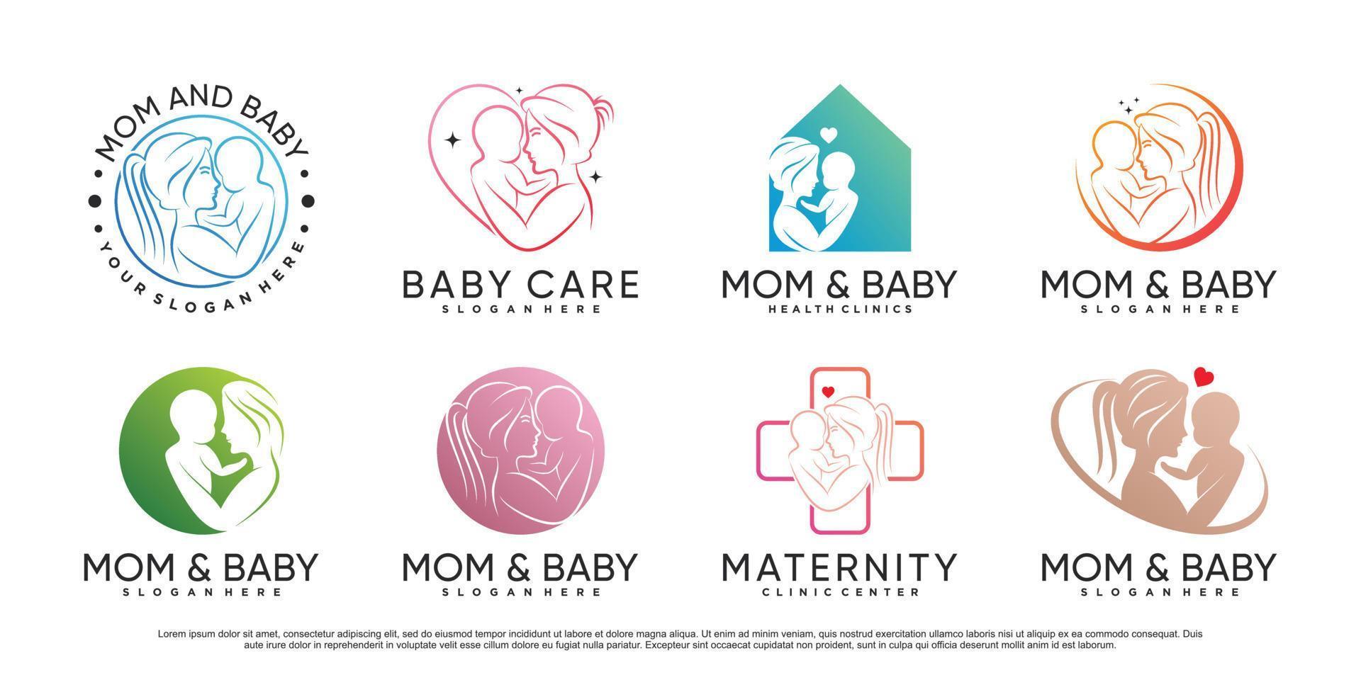 mamma e bambino set di icone modello di progettazione del logo con elemento creativo vettore premium