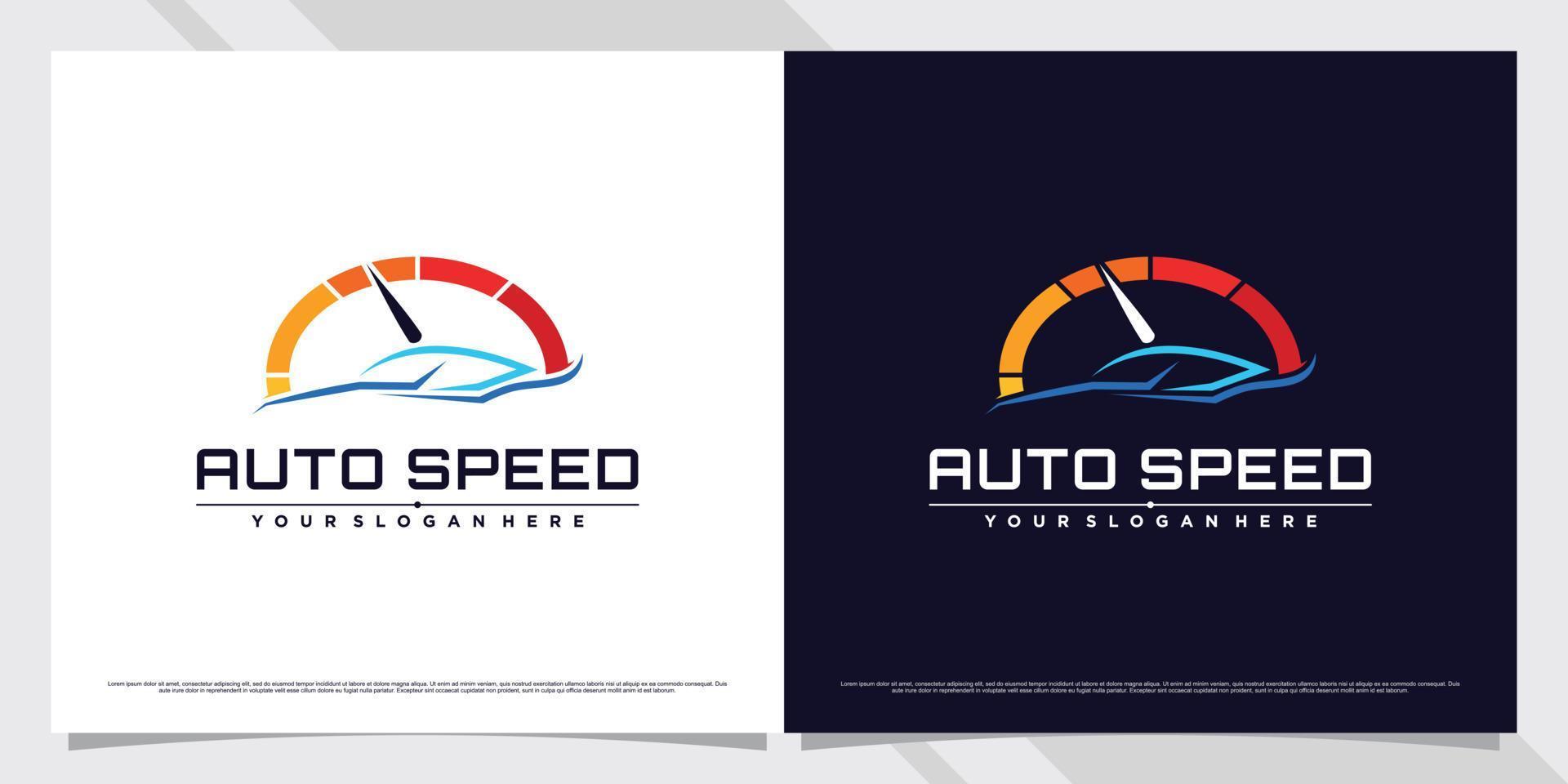 design del logo dell'auto con velocità automatica con illustrazione del numero di giri e vettore premium in stile line art