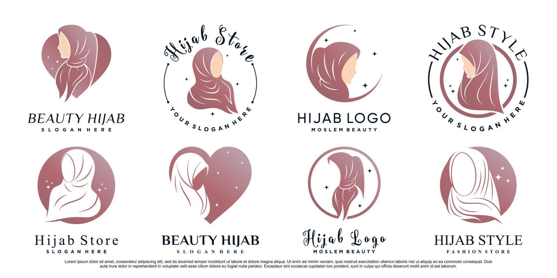 set di logo donna hijab di bellezza per icona muslimah con vettore premium di concetto unico