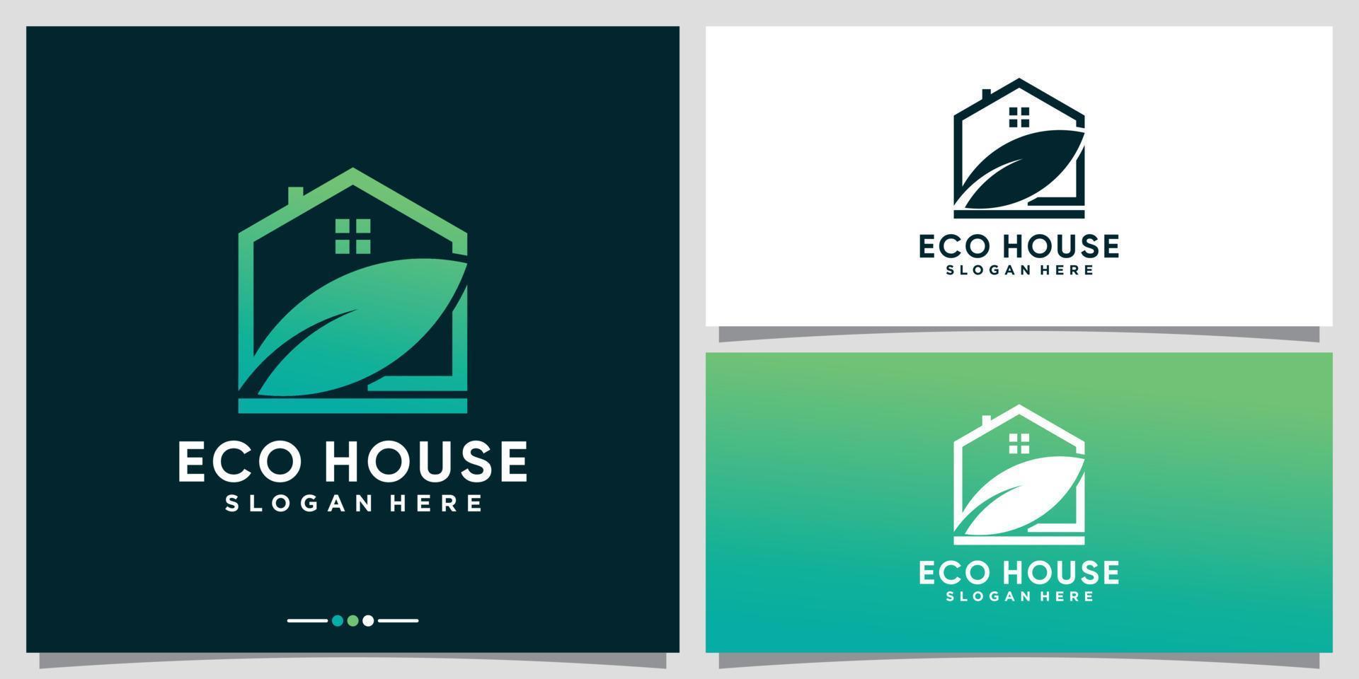 ispirazione per il design del logo della casa ecologica con vettore premium in stile foglia e linea art