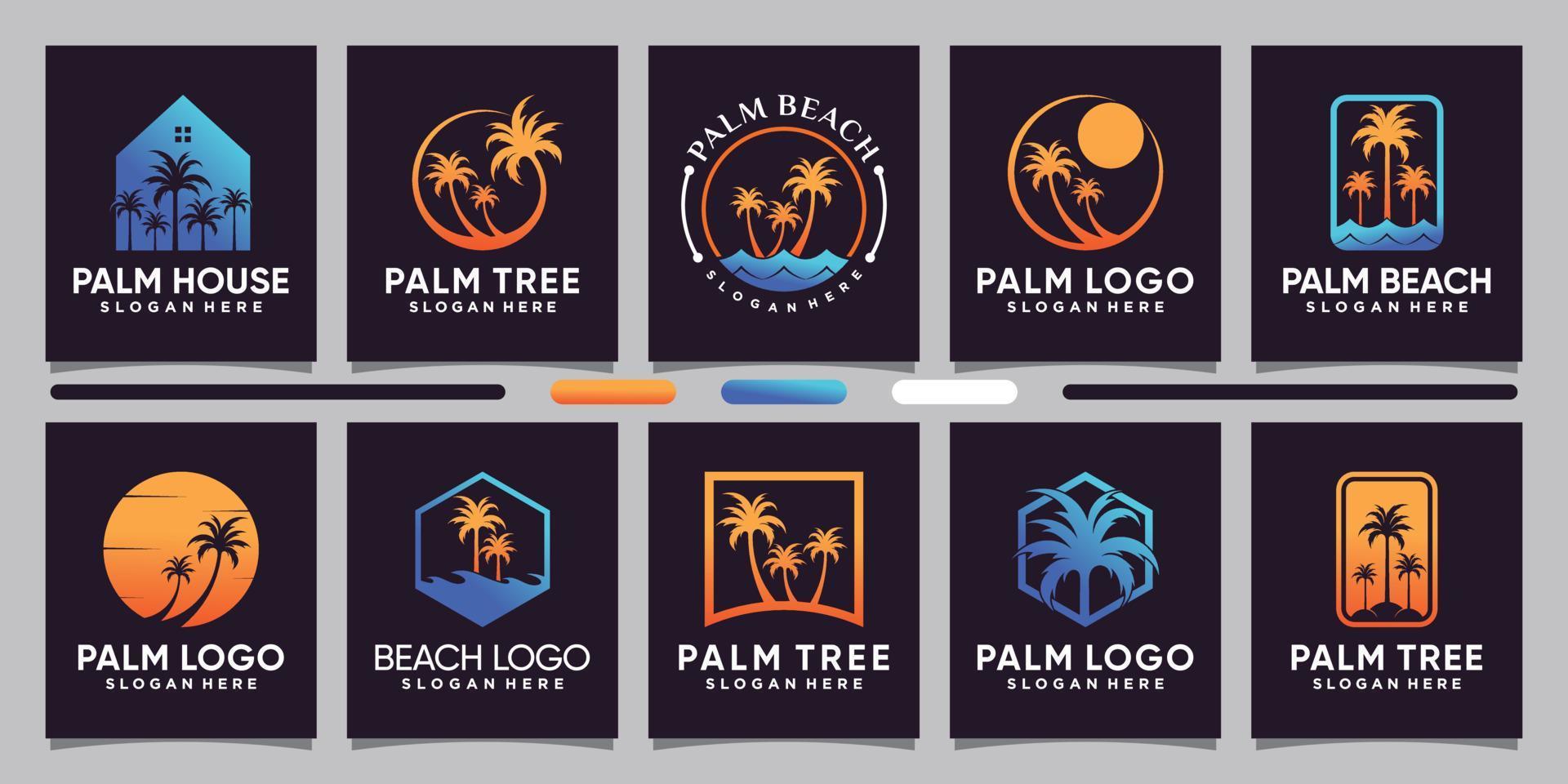 set di modello di progettazione logo palmo con concetto di spazio negativo e vettore premium in stile lineare