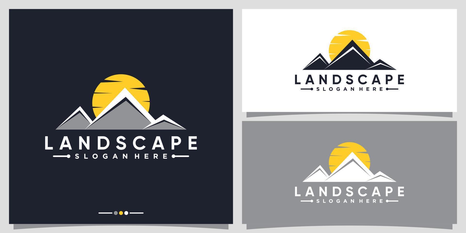 collina di montagna con tramonto alba vista paesaggio logo design template premium vector