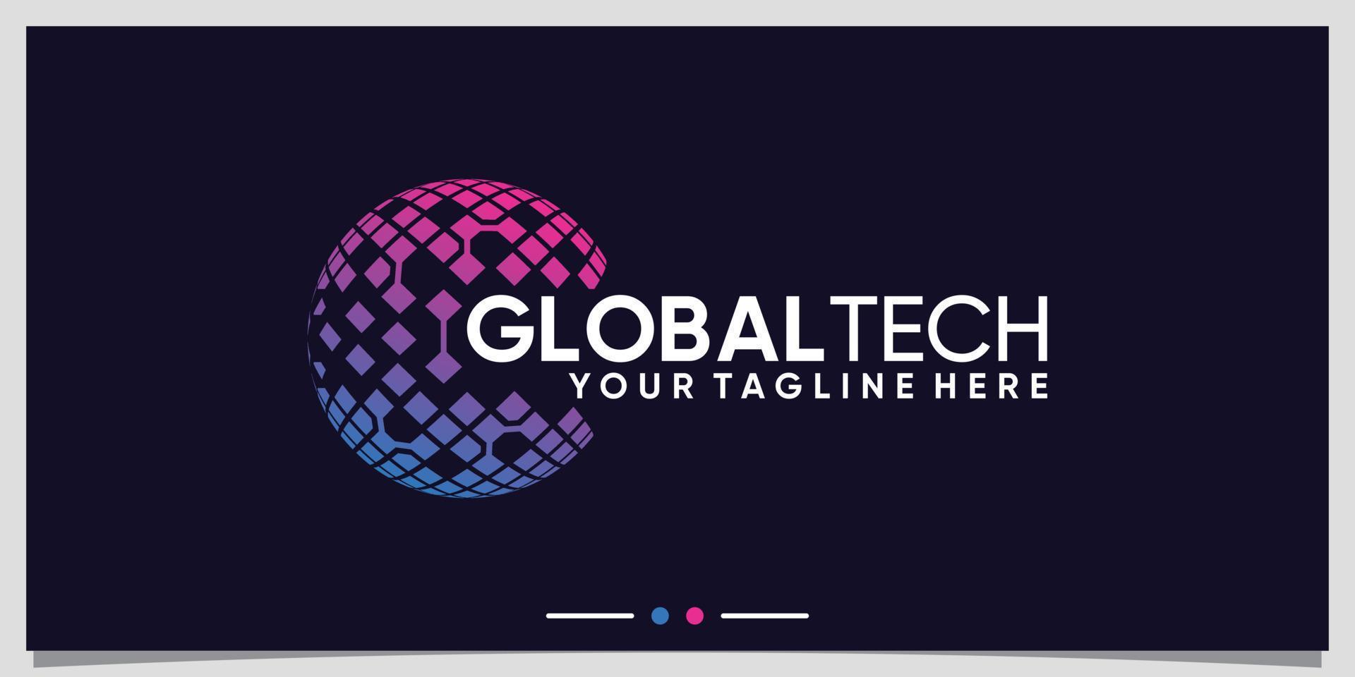 tecnologia di progettazione del logo globale per società commerciali con vettore premium di concetto unico