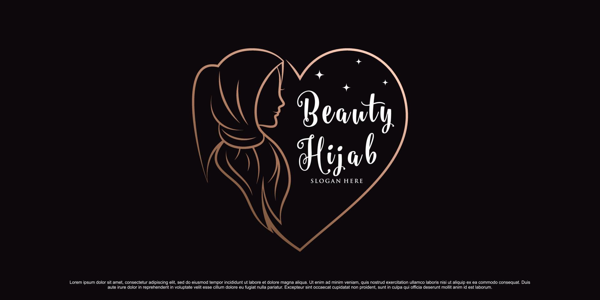 modello di design del logo hijab di bellezza con stile art linea e vettore premium elemento creativo